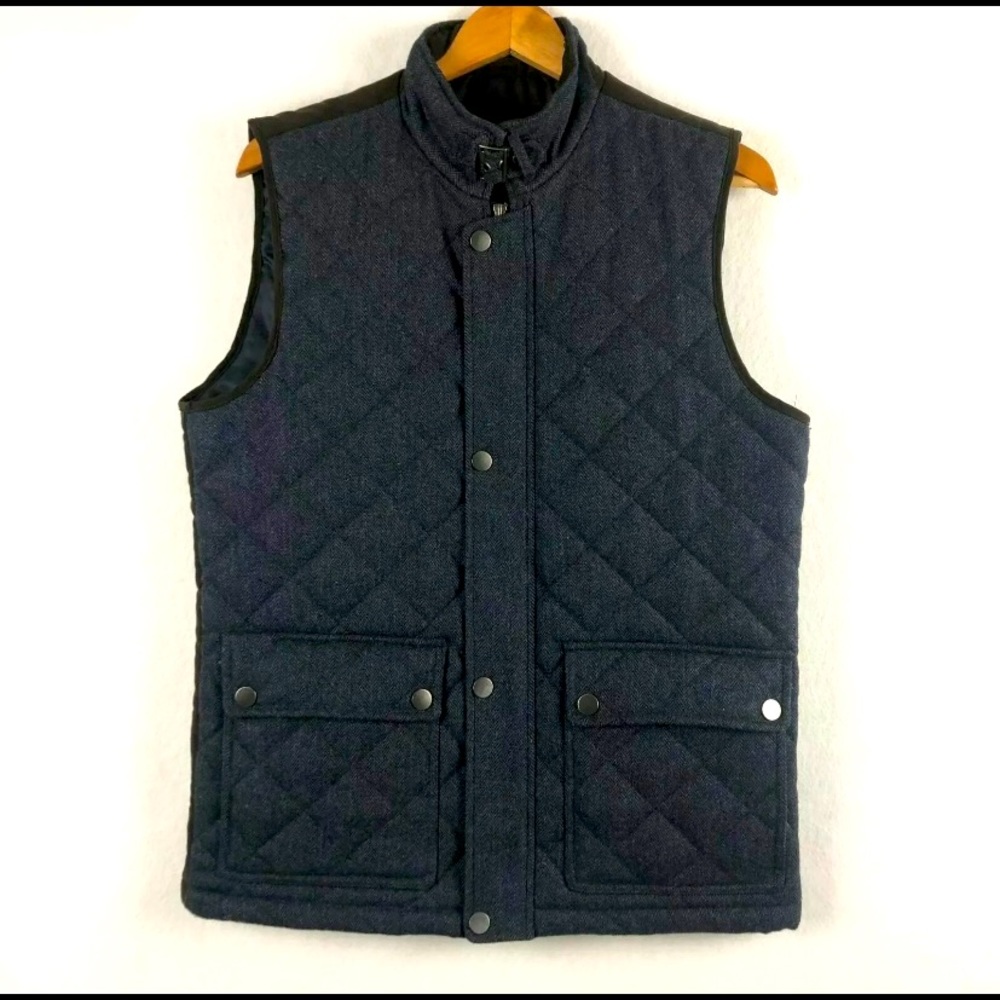 Luxury Pronto Uomo slim fit dark blue quilted tweed vest/gilet M